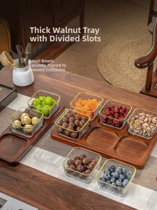 CRISTALGLASS | Elegant Luxury Walnut Wood Compartment Fruit Plate
