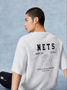 Jack Jones | NBA Nets Collaboration Cotton Comfortable Short Sleeve T-Shirt for Men