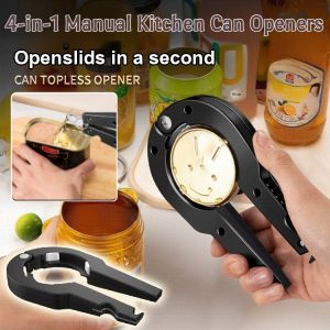 [Easy to open the lid] Multiple Applicable Can Openers 4-in-1 Manual Kitchen Stainless Steel Heavy Duty Durable Cut Smooth Edge Tool