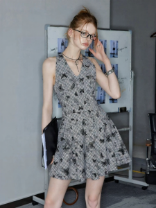 unifree | Đầm Chiffon In Hình Bướm Dye Check Thắt Eo Mùa Hè Zari