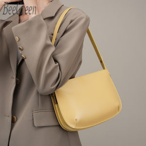 BeeGreen Women Cow Leather Small Shoulder Bag Elegant Plain Underarm Bag High Quality Commuter Sling Bag