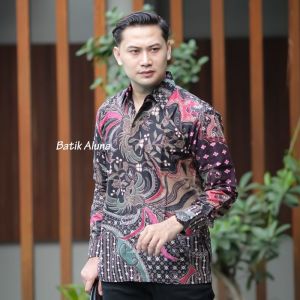 BAJU BATIK PRIA KEKINIAN  batik pria untuk pesta pernikahan Baju batik aluna baju batik cowok Baju Batik Pria Lengan Panjang Premium Aluna PCW 002