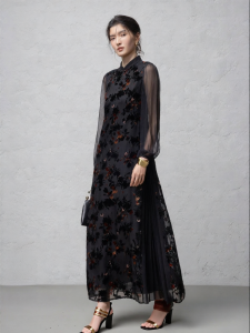 Jacquard Modified Mulberry Silk Chinese Style Dress