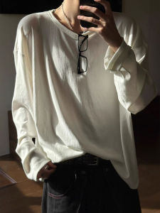 เสื้อยืดคอกลมแขนยาวผ้าฝ้ายหนาสำหรับผู้ชาย ทรงหลวม ใส่ได้ตลอดทั้งปี เสื้อเชิ้ตฤดูใบไม้ร่วง/ฤดูหนาว สำหรับเด็กและเยาวชน