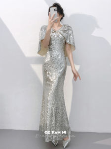 Silver Sparkly Mermaid Long Dress for Formal Occasions