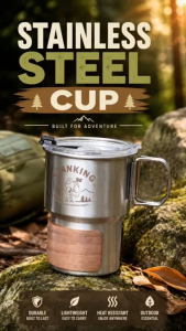 UtanKing™ 500ML Stainless Steel Outdoor Camping Cup Cawan Kopi Foldable Handle Tea Coffee Mug Travel Hiking Cookware