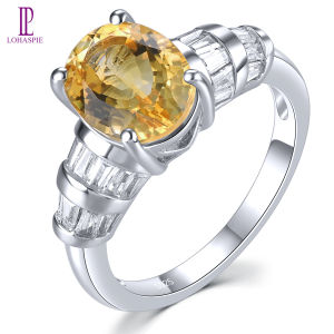 Lohaspie Jewelry Genuine 2.22 Carats solid Sterling Silver 925 Ring Natural Citrine Ring Citrine Stone Original Ring Birthday Gift For Women Silver 925 Original Jewelry