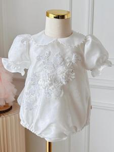 Summer Baby Girl Short Sleeve Doll Collar Romper Birthday Dress Polyester Fiber Sweet Style Butterfly Knot Frock for 3-60 Months