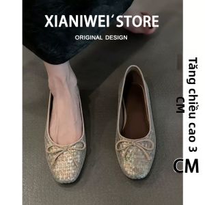 XIANNIWEI | Giày Bệt Kiểu Ballet Trang Trí Nơ Cổ Điển Đầu Nhọn