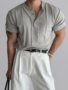 DAVID&ME | Henley Collar Slim Fit Versatile Business Casual T-shirt
