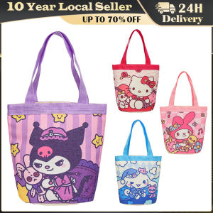 Sanrio Cute Bucket Bag My Melody Print Handbag Canvas Bag New Style Girl Student Mommy Bag Bento Bag Work Small Bag Shopping Bag