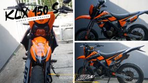 Stiker motor klx new dtracker motif OREN HITAM SUPERMOTO decal new dtracker full body