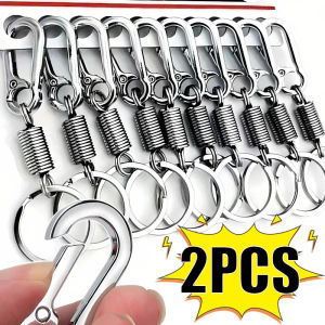 2 cái Móc khóa móc khóa Khóa Bầu lò xo có thể thu vào bằng thép không gỉ móc chìa khóa móc khóa thắt lưng eo kẹp móc Khóa chống mất Khóa treo