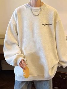 Spring Autumn American Trendy Brand Pure Cotton Heavyweight round Neck Loose Black Long Sleeve Hoodie Top Mens Fashion Casual Wear