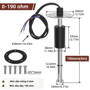 RYSJM | Cảm Biến Đo Mức Nước/xăng Cho Thuyền/ô Tô Có Thể Tùy Chỉnh 0~190 Ohm Nhiều Kích Cỡ Từ 100mm Đến 500mm