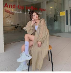 plus Size Summer Womens Sun Protection Clothes Loose Fit Thin Long Sleeve Hooded Coat Medium Length Open Cardigan Outerwear