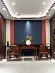 New Chinese Style Six-Piece Set Uke Gold Wood Central Hall Table Eight Immortals Table Entrance Table Combination Master Chair round Table