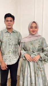 Couple Gamis Batik Kombinasi Set Couple Gamis Pasangan Baju Couple Kondangan Muslimah lebaran 2024