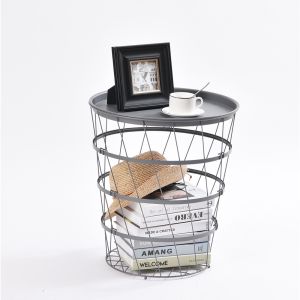 Easy Assemble Modern Snack Coffee Side Table Wire Metal Multifunctional Storage Basket Shelf Lifting Top Plate