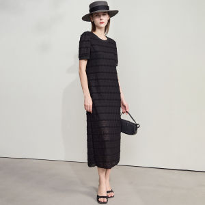 Elegant French Style Long Lace Splice Straight Dress Amii Summer Commute Simple Design V-Neck H-Shape Midi Dress