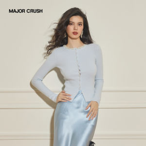Knitted Pearl Collar Blue Satin Lace Blazer