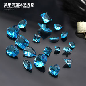 Dreamy Sea Blue Nail Decorations Elegant Transparent Multi-Faceted Blue Zircon Series Sharp Bottom Nail Art Accessories