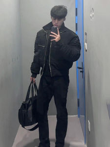 ZHUOCAN | Black Warm Bomber Jacket