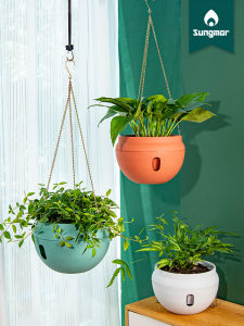 Sungmor Trồng Cây Treo Bằng Nhựa Màu Trắng Trong Nhà Ngoài Trời Bồn Hoa Hình Elip Treo Tự Hấp Thụ Nước Bồn Hoa Trang Trí