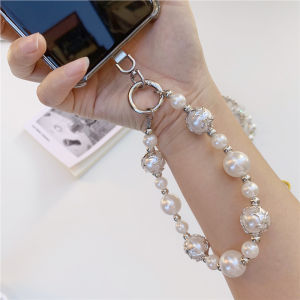 สายคล้องมือประดับคริสตัลมุกหรูหรา สายคล้องโทรศัพท์มือถือประดับเพชรเทียม สำหรับ iPhone Xiaomi Vivo อุปกรณ์เสริมเครื่องประดับอเนกประสงค์ ป้องกันการสูญหาย