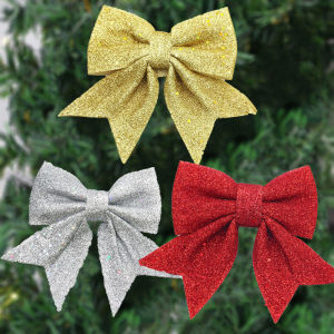 2ชิ้น/แพ็ค15*12.5ซม. โบว์คอตตอนไข่มุกสำหรับเทศกาลคริสต์มาสผีเสื้อและต้นไม้เทศกาลคริสต์มาสตกแต่งด้วยจี้สติกเกอร์ติดผนังหน้าต่างแสดงผลการตกแต่งฉากเครื่องประดับผมบรรยากาศประณีต DIY