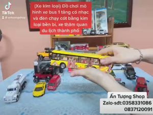 (Xe kim loại) Đồ chơi mô hình xe bus 1 tâng có nhạc và đèn chạy cót bằng kim loại bền bỉ xe thăm quan du lịch thành phố