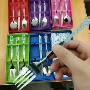 Christmas Gift Cutlery Spoon Fork Set Chopsticks Spoon Fork with Gift Box Set Practical Cutlery Set