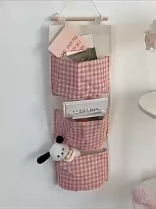 Pink 3 Pocket Sundries Bags Cute Linens Hanging Organizer