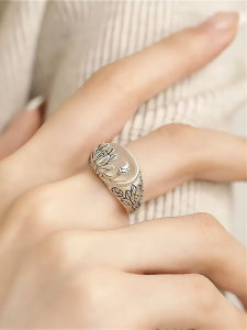New Chinese Style 925 Silver Lotus Agate Ring for Women Vintage Unique Design Simple Versatile Finger Ring Jewelry Accessory