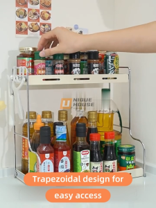 Kitchen Organizer Spice Rack Rak Rempah Storage Rack with Hooks  Black White Countertop Seasoning Rack Rak Dapur Rak Bumbu Organizer