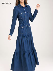 MaxsMance French International แขนยาวสไตล์ใหม่ เดรส พรางหุ่น ทรงเอ กระโปรงยาวปานกลาง เดรส โพลีเอสเตอร์ ไฟเบอร์ ฤดูใบไม้ร่วง ฤดูหนาว