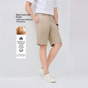 Giordano | Cotton Linen Half Elastic Waist Straight Short Pants