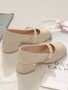 รองเท้าส้นเตี้ย Mary Janes สำหรับผู้หญิง ทรงหวาน ดีไซน์ใหม่ ฤดูใบไม้ผลิและฤดูใบไม้ร่วง รองเท้าแต่งงานสไตล์ฝรั่งเศส รองเท้าส้นสูงแบบนุ่ม รองเท้าส้นเดี่ยว