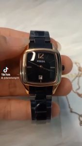 Jam Tangan Fashion Wanita Foxxil Persegi Tanggal Rantai Stainless Steel Free Kalung Titanium Mewah