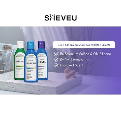 Sheveu Blue Deep Cleansing Anti-Dandruff Shampoo 200ml - Normal to Oily Hair, Oil Control, Fight Recurrence Itcthing & Flaking [Ostelin Brand Store]