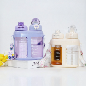 Dual Compartment Dual Drinking Shatterproof Heat-Resistant Sports Bottle with Straw Tea Brewing