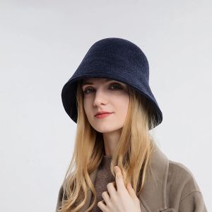 Wool Bucket Hat Korean Fashion Japanese Retro Autumn Winter knitted Panama Cap Fisherman Hat Girl Fedora Hat Women Black Hats