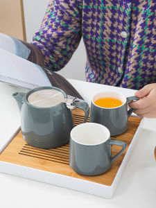 Large Capacity Ceramic Tea Set with Filter for Brewing Tea Coffee And Fruit Tea Hotel Home Use Two Cups One Pot Small Tea Tray