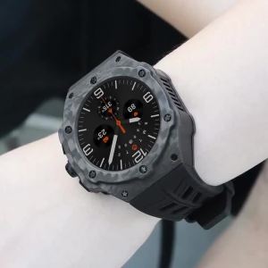 Luxury Carbon Fiber Modification Kit for Samsung Galaxy Watch Ultra 2025 Carbon Case Rubber Strap for Galaxy Watch 7 Ultra 47mm