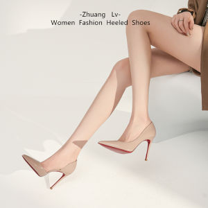 รองเท้าส้นสูงสีแดง ทรงหัวแหลม ด้านข้างเปิด สีเปลือก รองเท้าส้นเดี่ยว สำหรับผู้หญิง รองเท้าแฟชั่น รองเท้าส้นเดี่ยว รองเท้าส้นสูง รองเท้าส้นแบน