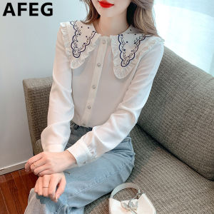 AFEG Korean version doll collar fashion loose temperament chiffon long-sleeved blouse for women