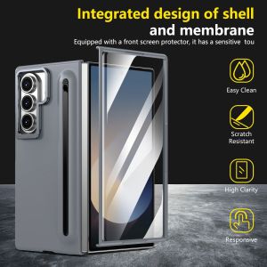 for Samsung Galaxy Z Fold 7 Case with S Pen Holder & StylusBuilt-in HD Screen Protector [Camera Frame Stand] Slim Matte Hard PC Bumper Kickstand Shockproof Phone Case for for Samsung Z Fold 6 CaseZ Fold 5 CaseZ fold 4 Case