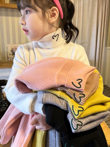 Áo Len Lót Lông Cừu Cổ Cao Cho Bé Gái Mùa Đông 2024 Áo Len Trẻ Em Một Mảnh Thời Trang Mới Màu Trơn Phong Cách Hàn Quốc