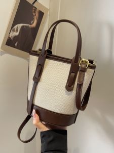 Fashionable Color Block Handheld Bucket Bag Womens Shoulder Crossbody Bag Stylish Single Strap Zipper Closure Daily Use