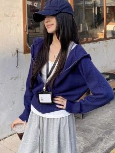 Áo Khoác Len Cardigan Hở Lông Cừu Bắc Cực Phong Cách Hàn Quốc Cho Nữ Mùa Thu Đông Dáng Rộng Thoải Mái Thon Gọn Áo Khoác Ngoài